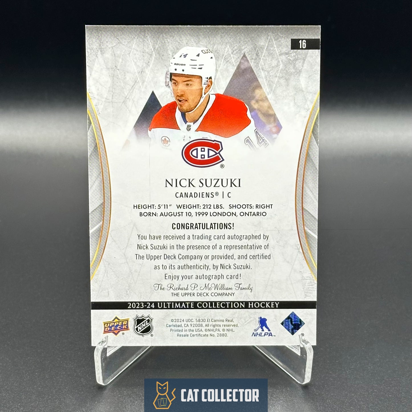 2023-24 UD Ultimate Collection NICK SUZUKI #16 Autograph Gold /25