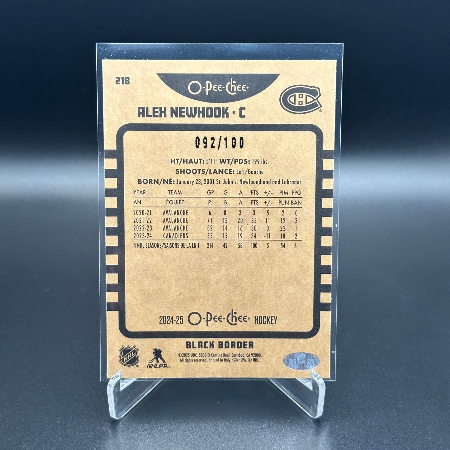 2024-25 O-Pee-Chee Hockey ALEX NEWHOOK #218 Retro black border parallel /100