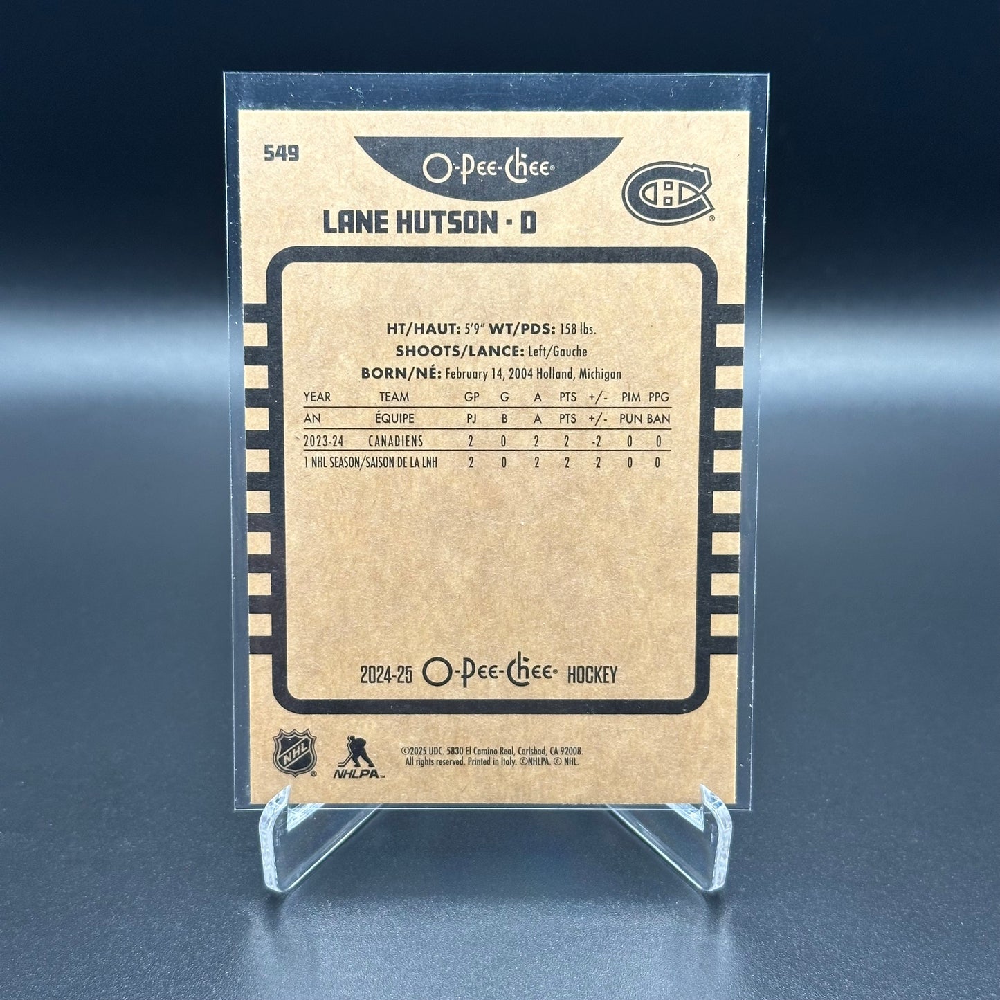 2024-25 O-Pee-Chee Hockey LANE HUTSON #542 Retro Rookie RC