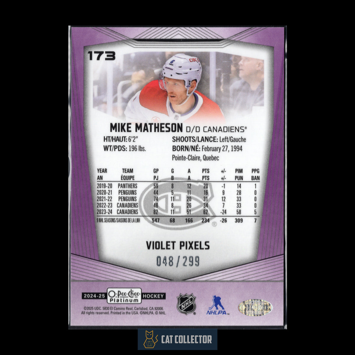 2024-25 O-Pee-Chee Platinum MIKE MATHESON #173 Violet Pixels /299