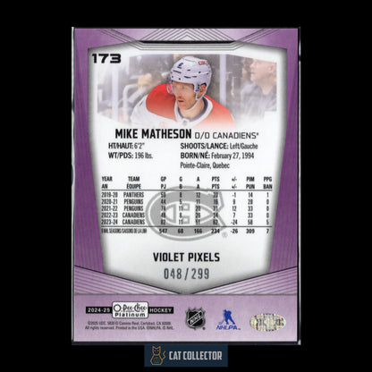 2024-25 O-Pee-Chee Platinum MIKE MATHESON #173 Violet Pixels /299