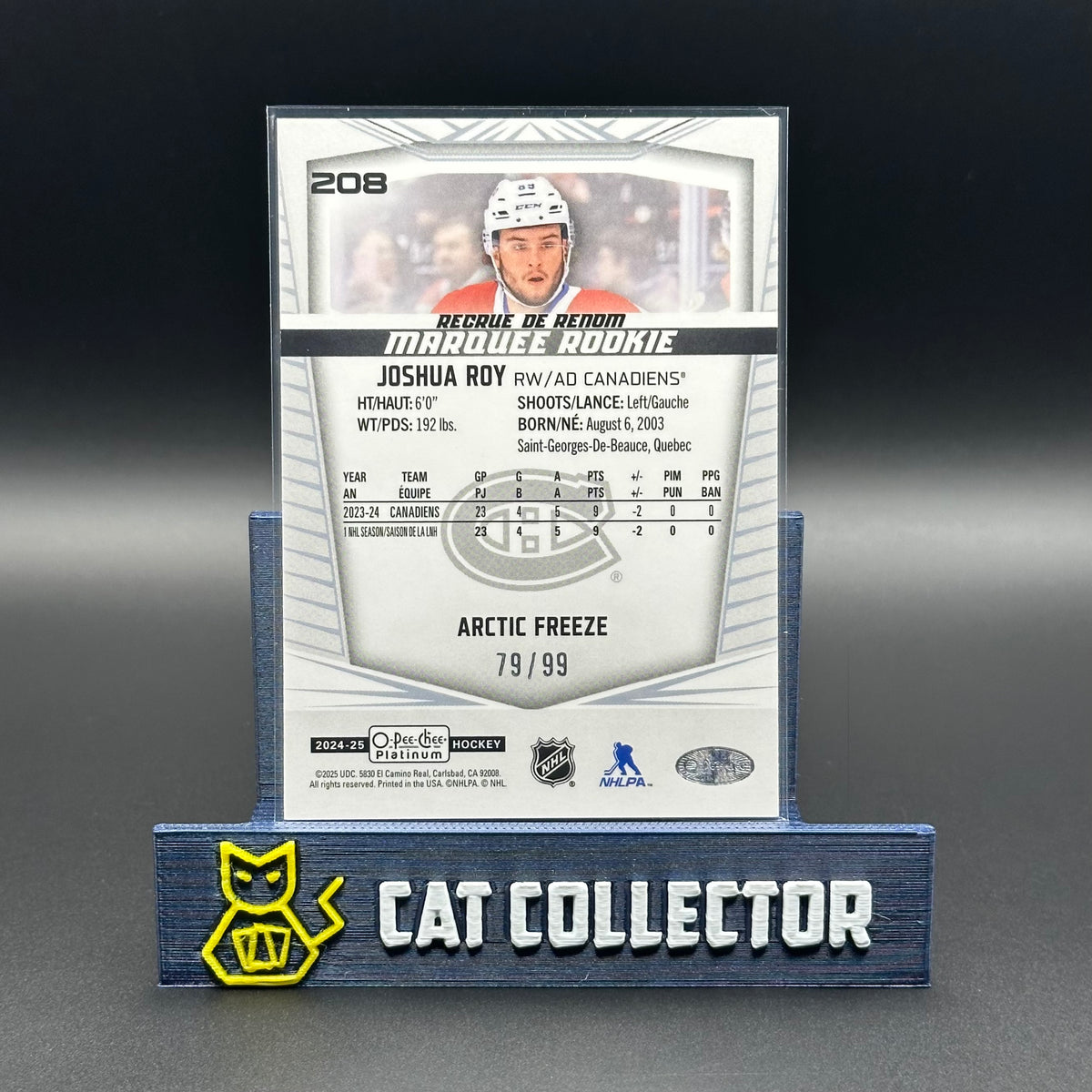 2024-25 O-Pee-Chee Platinum JOSHUA ROY #208 Marquee Rookie Arctic Freeze RC /99