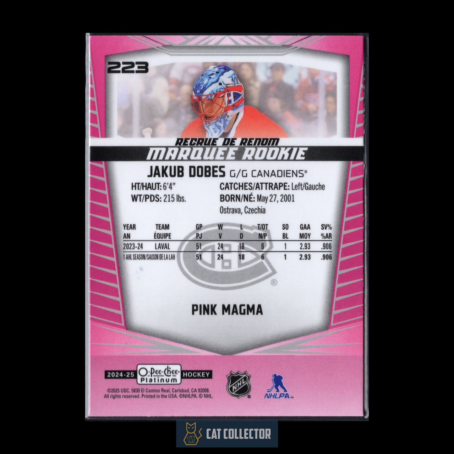 2024-25 O-Pee-Chee Platinum JAKUB DOBES #223 Marquee Rookie Pink Magma RC