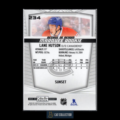 2024-25 O-Pee-Chee Platinum LANE HUTSON #234 Marquee Rookie Sunset RC