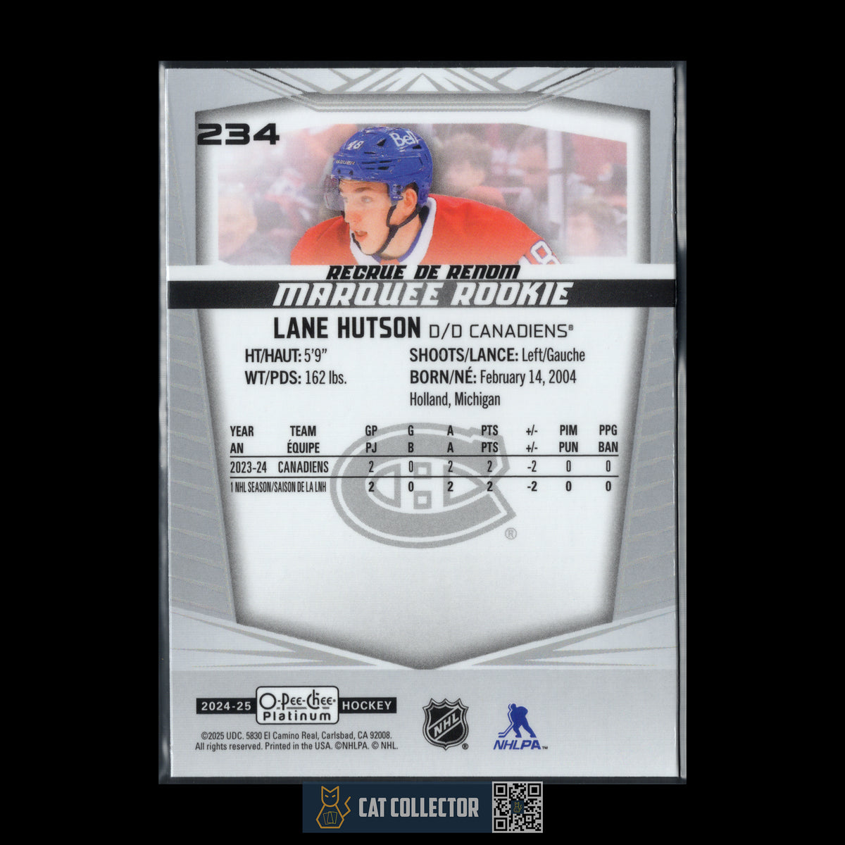 2024-25 O-Pee-Chee Platinum LANE HUTSON #234 Marquee Rookie RC