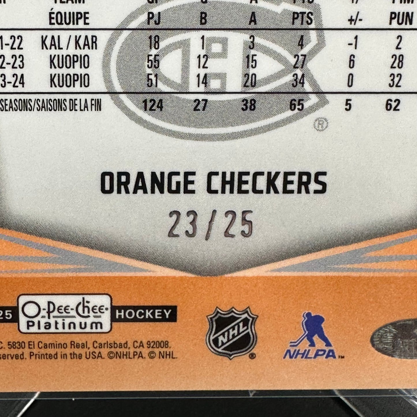 2024-25 OPC Platinum OLIVER KAPANEN #280 Marquee Rookie Orange Checkers RC /25