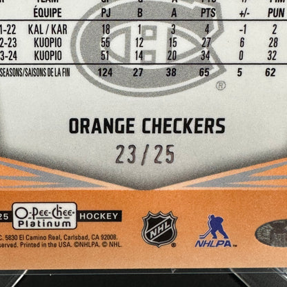 2024-25 OPC Platinum OLIVER KAPANEN #280 Marquee Rookie Orange Checkers RC /25