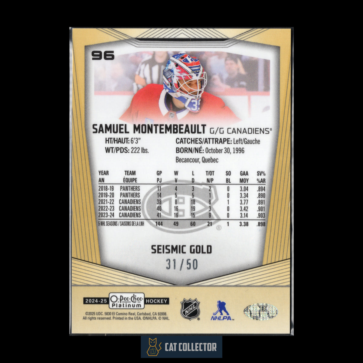 2024-25 O-Pee-Chee Platinum SAMUEL MONTEMBEAULT #96 Seismic Gold /50