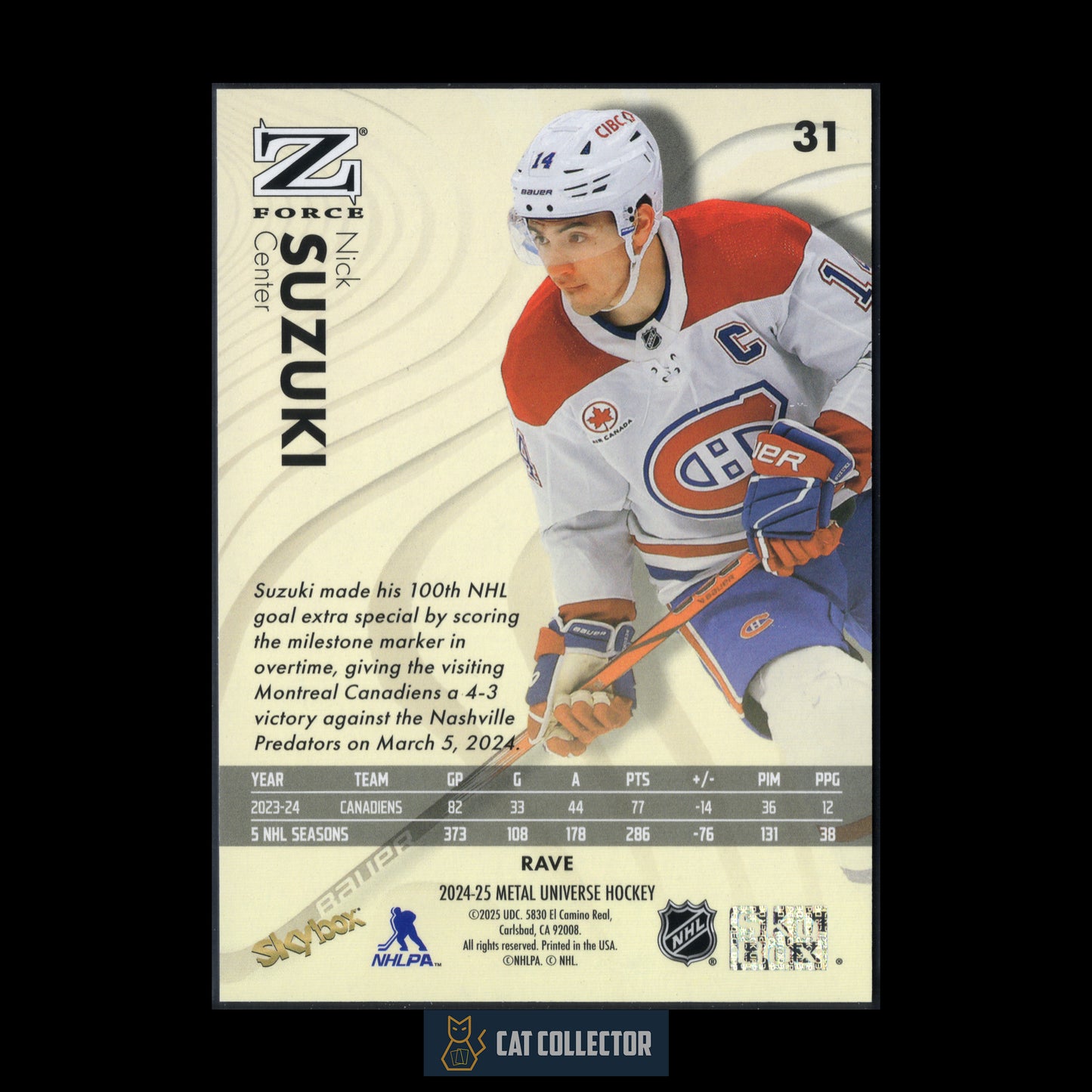 2024-25 SkyBox Metal Universe NICK SUZUKI #31 Z-Force Rave /399