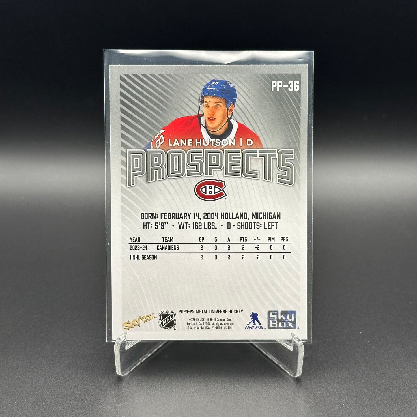 2024-25 SkyBox Metal Universe LANE HUTSON #PP-36 Prospects RC Rookie