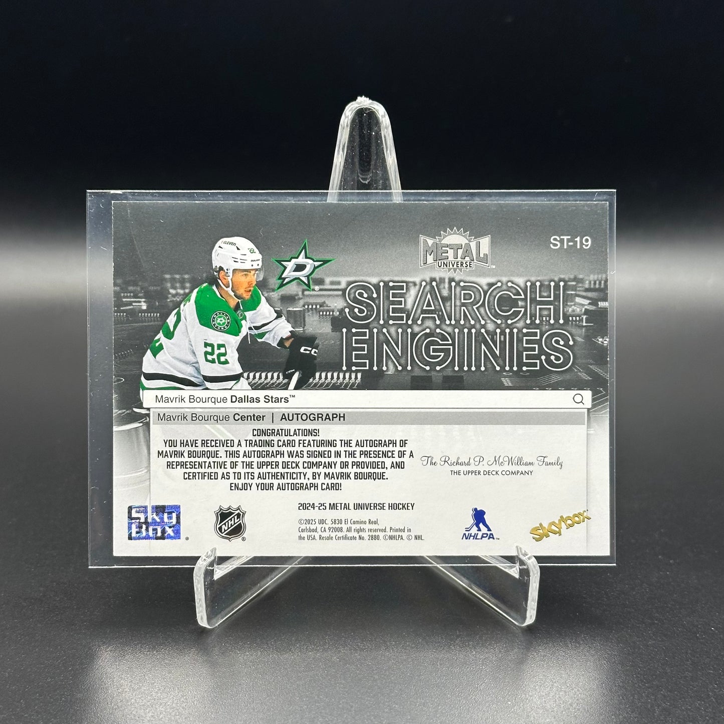 2024-25 SkyBox Metal Universe MAVRIK BOURQUE #ST-19 Search Engines Auto RC
