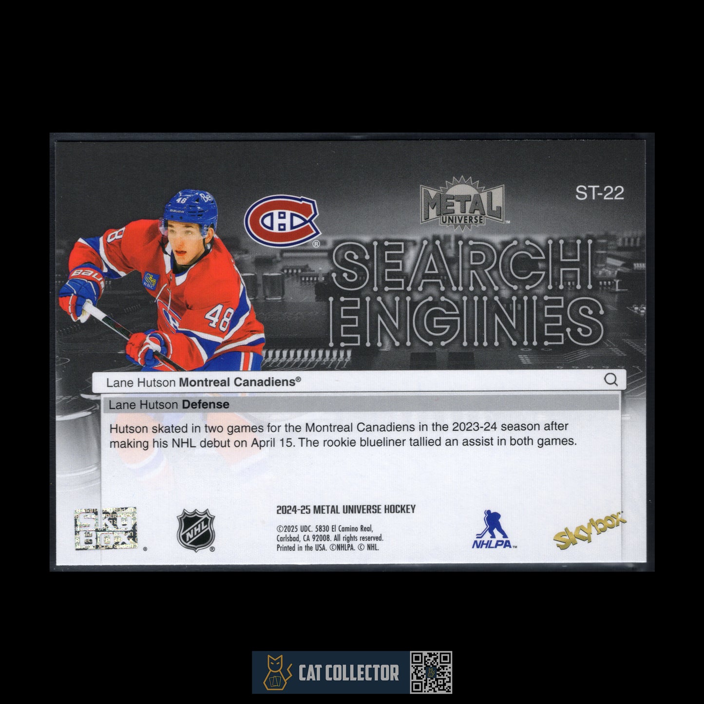 2024-25 SkyBox Metal Universe LANE HUTSON #ST-22 Search Engines Green RC Montreal Canadiens
