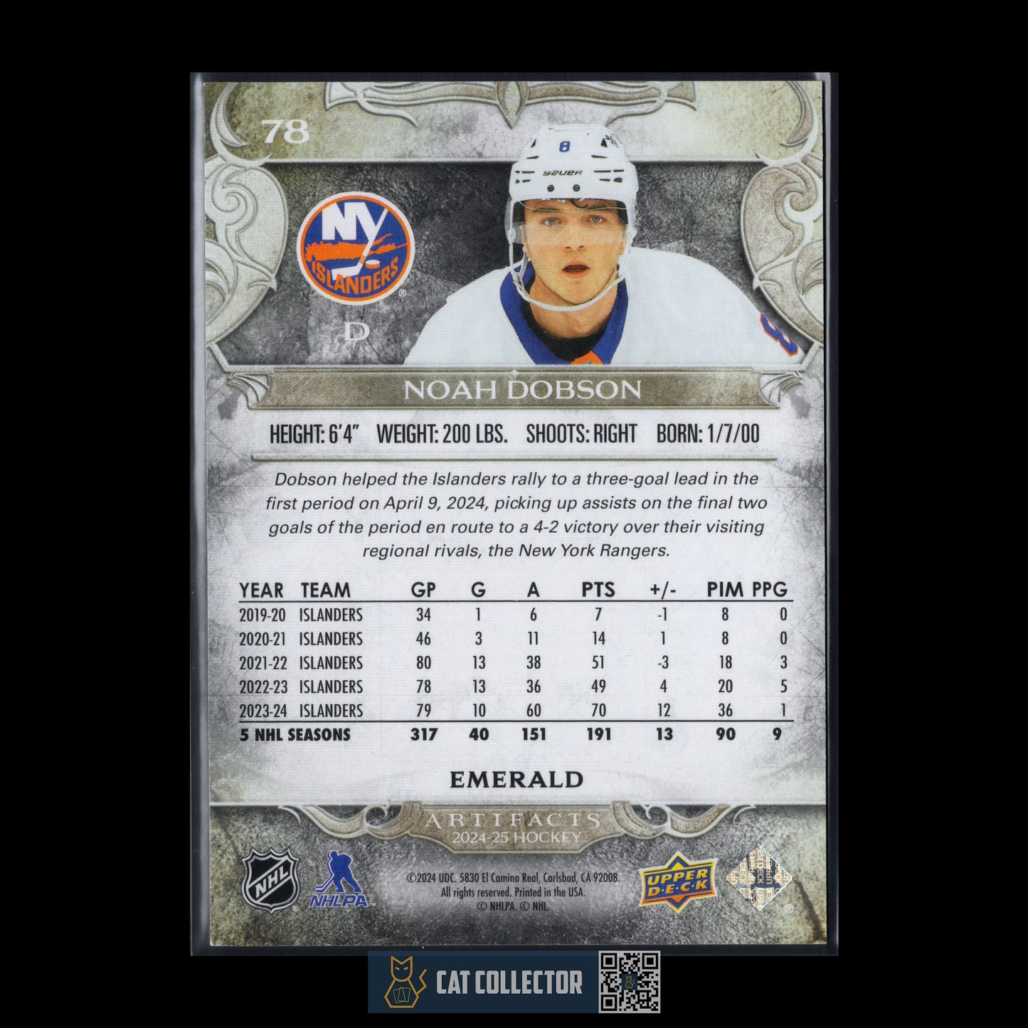 2024-25 Upper Deck Artifacts NOAH DOBSON #78 Emerald /149