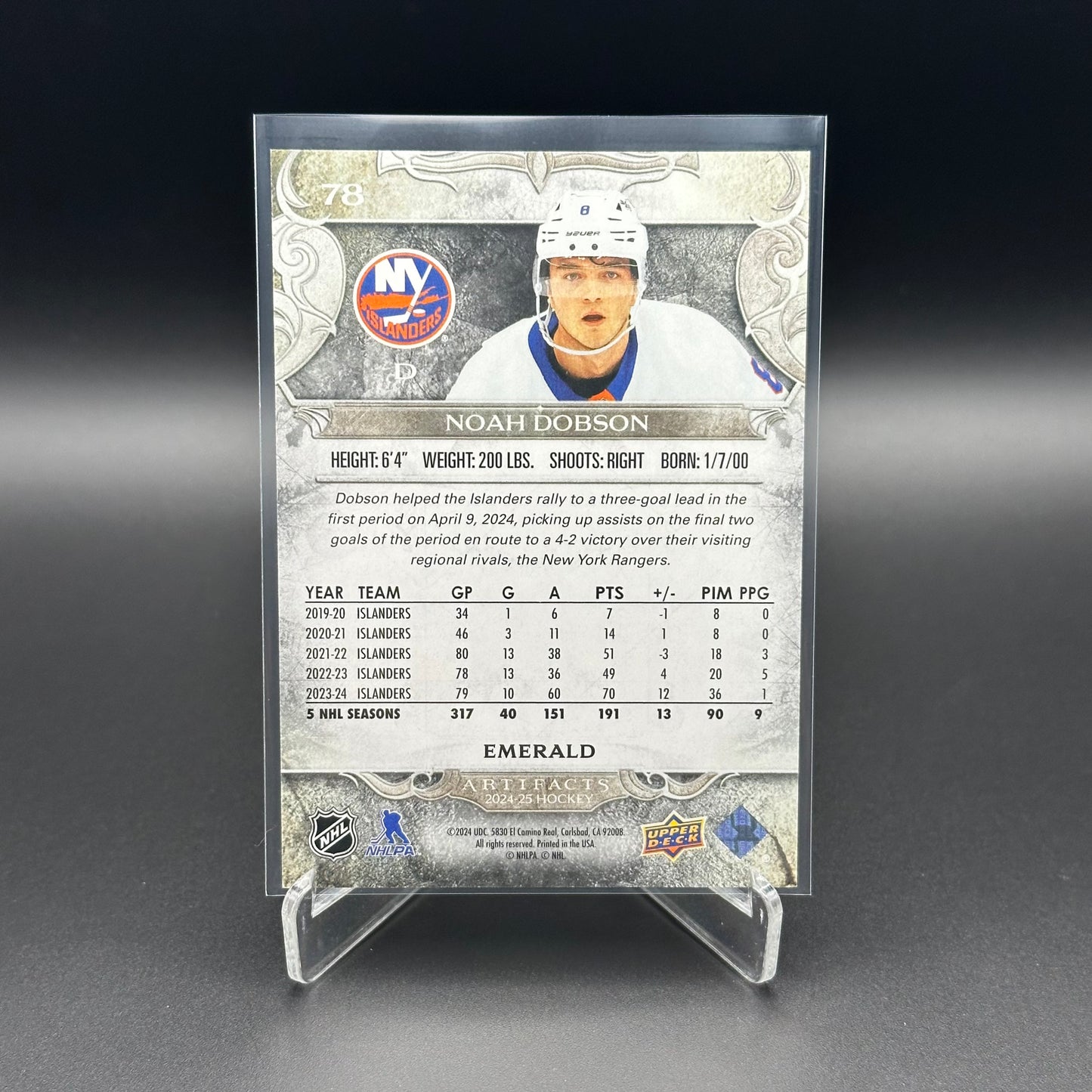 2024-25 Upper Deck Artifacts NOAH DOBSON #78 Emerald /149