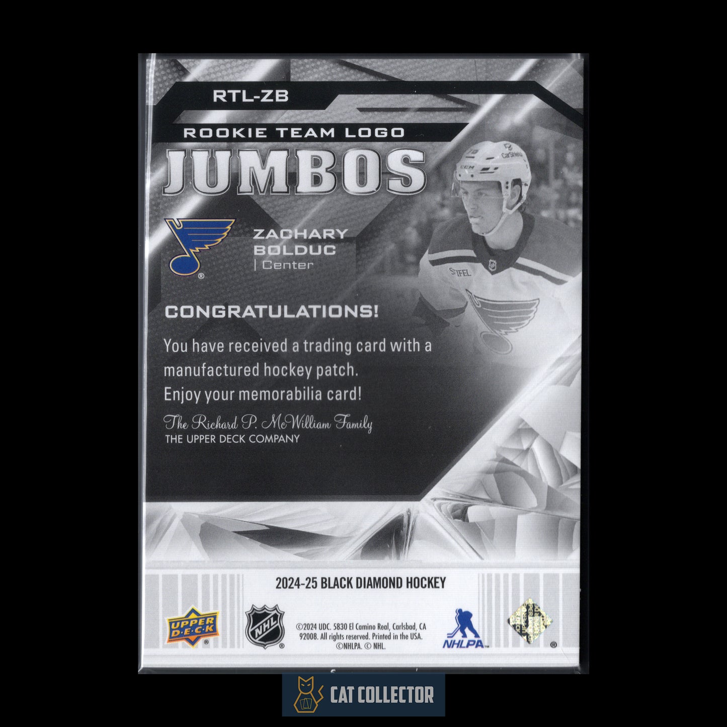 2024-25 Upper Deck Black Diamond ZACHARY BOLDUC #RTL-ZB Rookie Team Logo Jumbos RC Patch