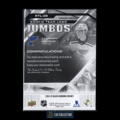 2024-25 Upper Deck Black Diamond ZACHARY BOLDUC #RTL-ZB Rookie Team Logo Jumbos RC Patch
