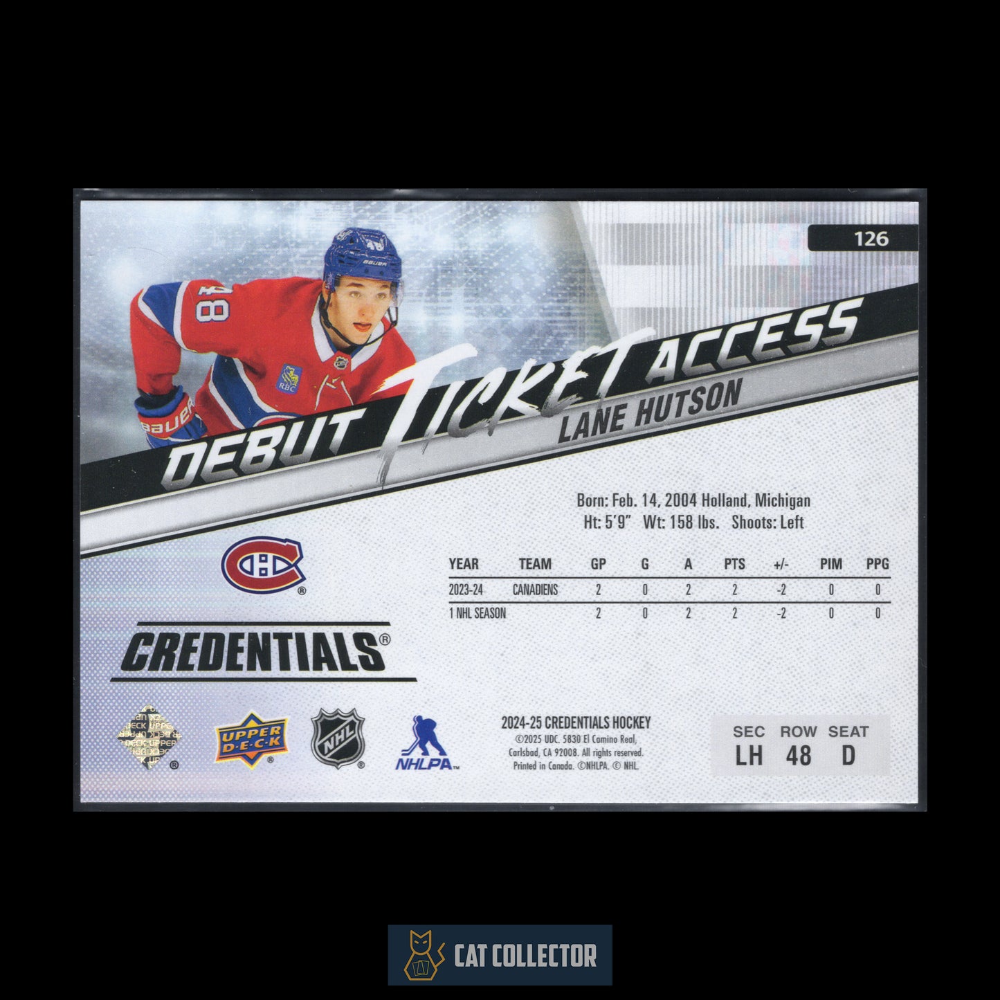2024-25 Upper Deck Credentials LANE HUTSON #126 Debut Ticket Access Horizontal Variations RC
