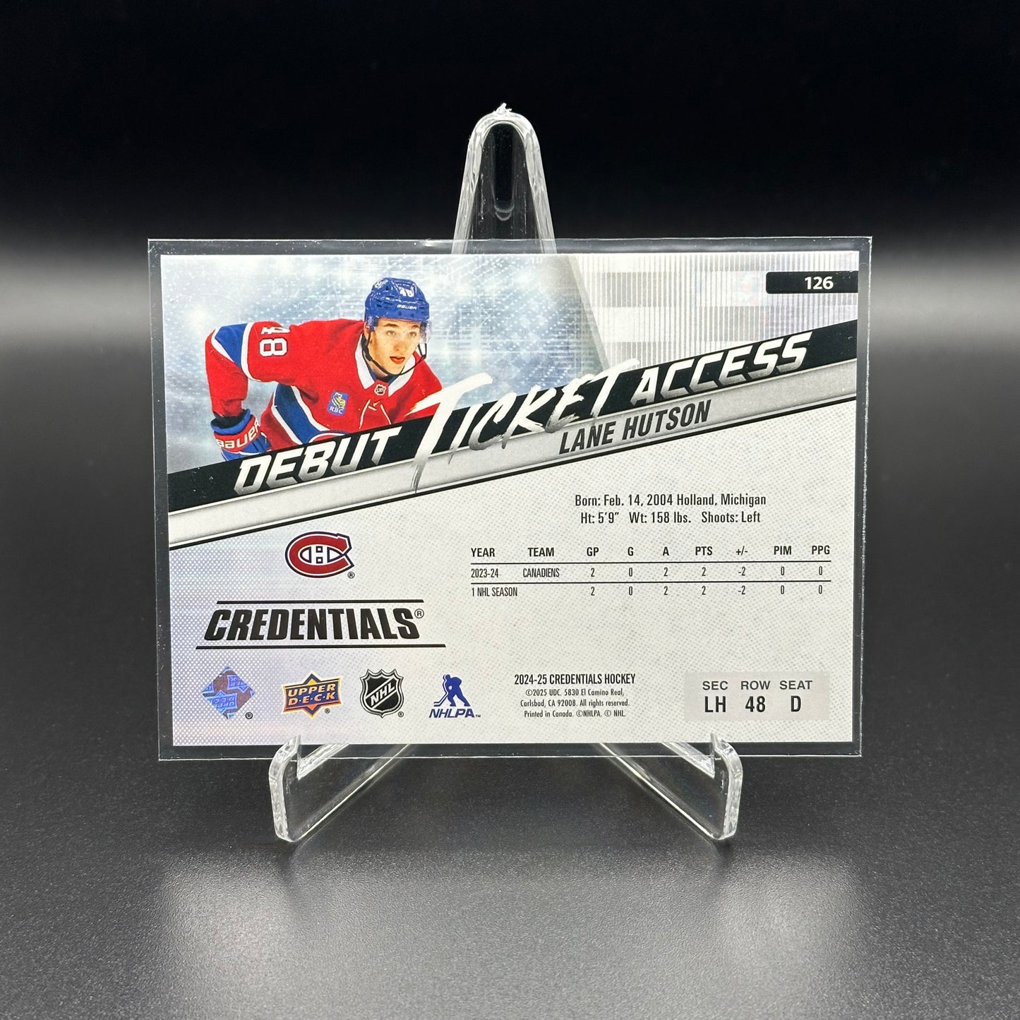 2024-25 Upper Deck Credentials LANE HUTSON #126 Debut Ticket Access Horizontal Variations RC