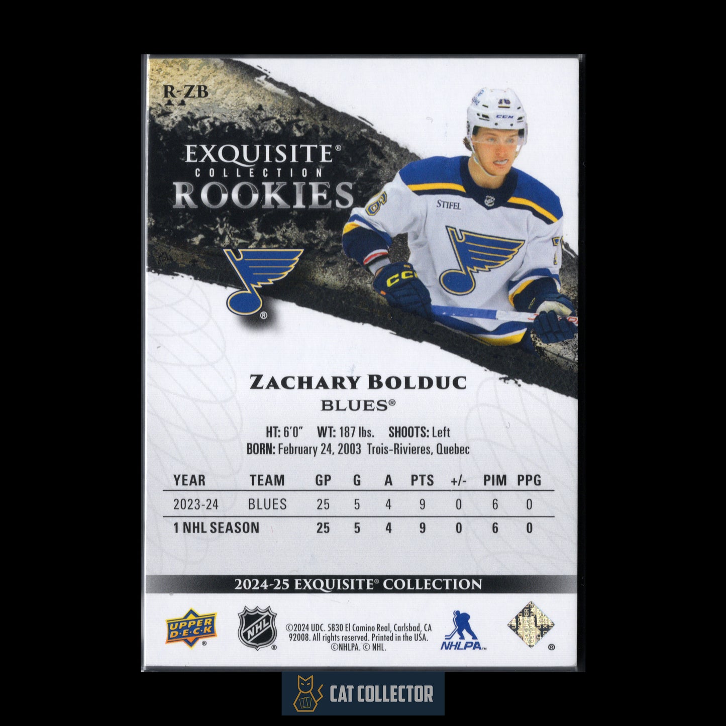 2024-25 Upper Deck Exquisite Collection ZACHARY BOLDUC #R-ZB Rookies Gold RC /99