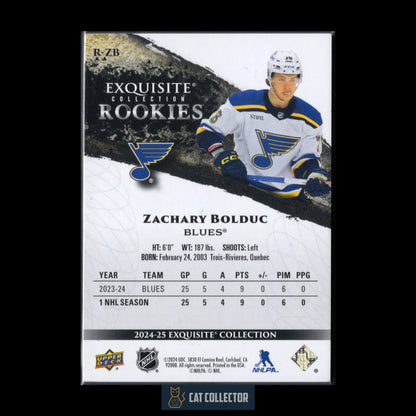 2024-25 Upper Deck Exquisite Collection ZACHARY BOLDUC #R-ZB Rookies Gold RC /99