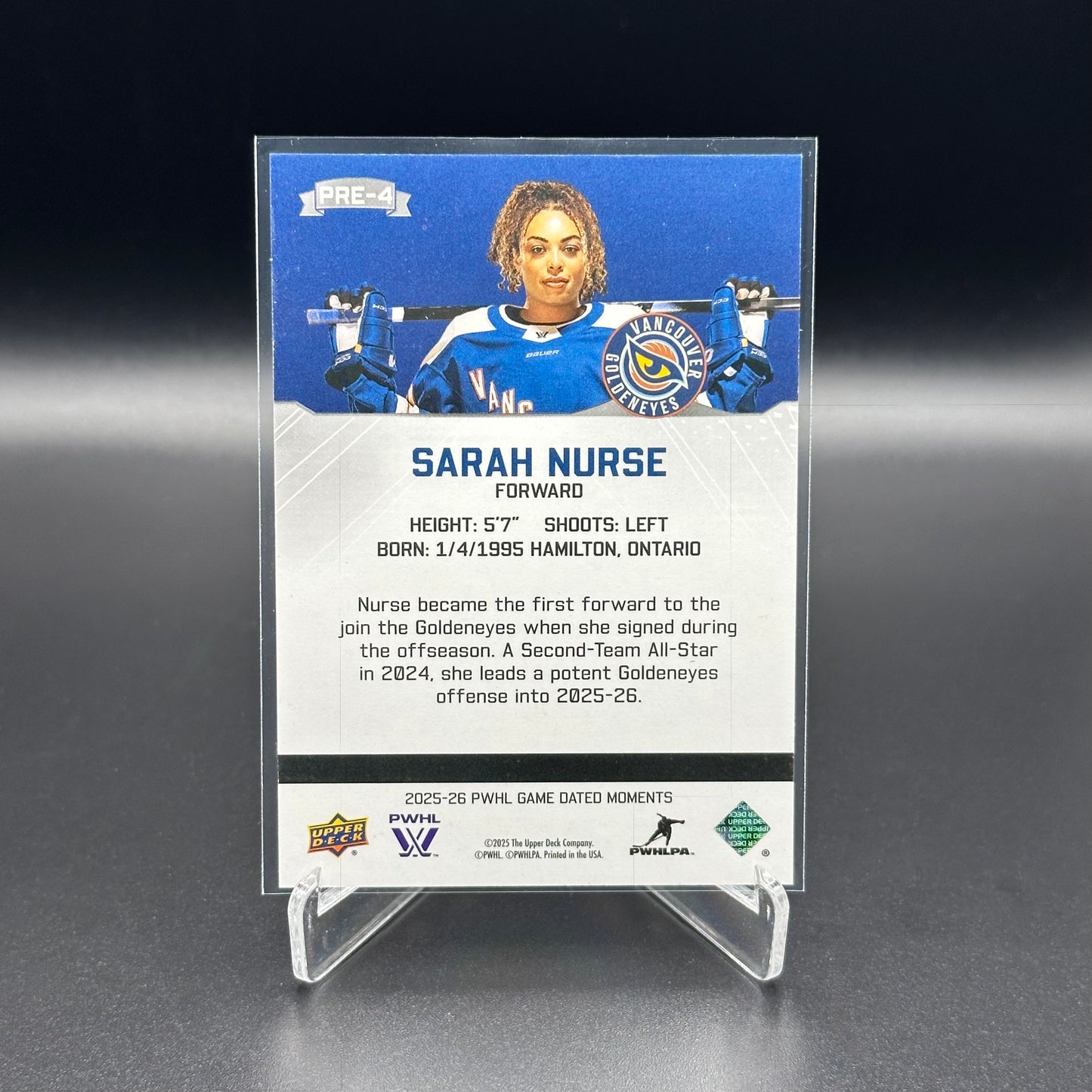 2025-26 Upper Deck PWHL Game Dated Moments SARAH NURSE #PRE-4