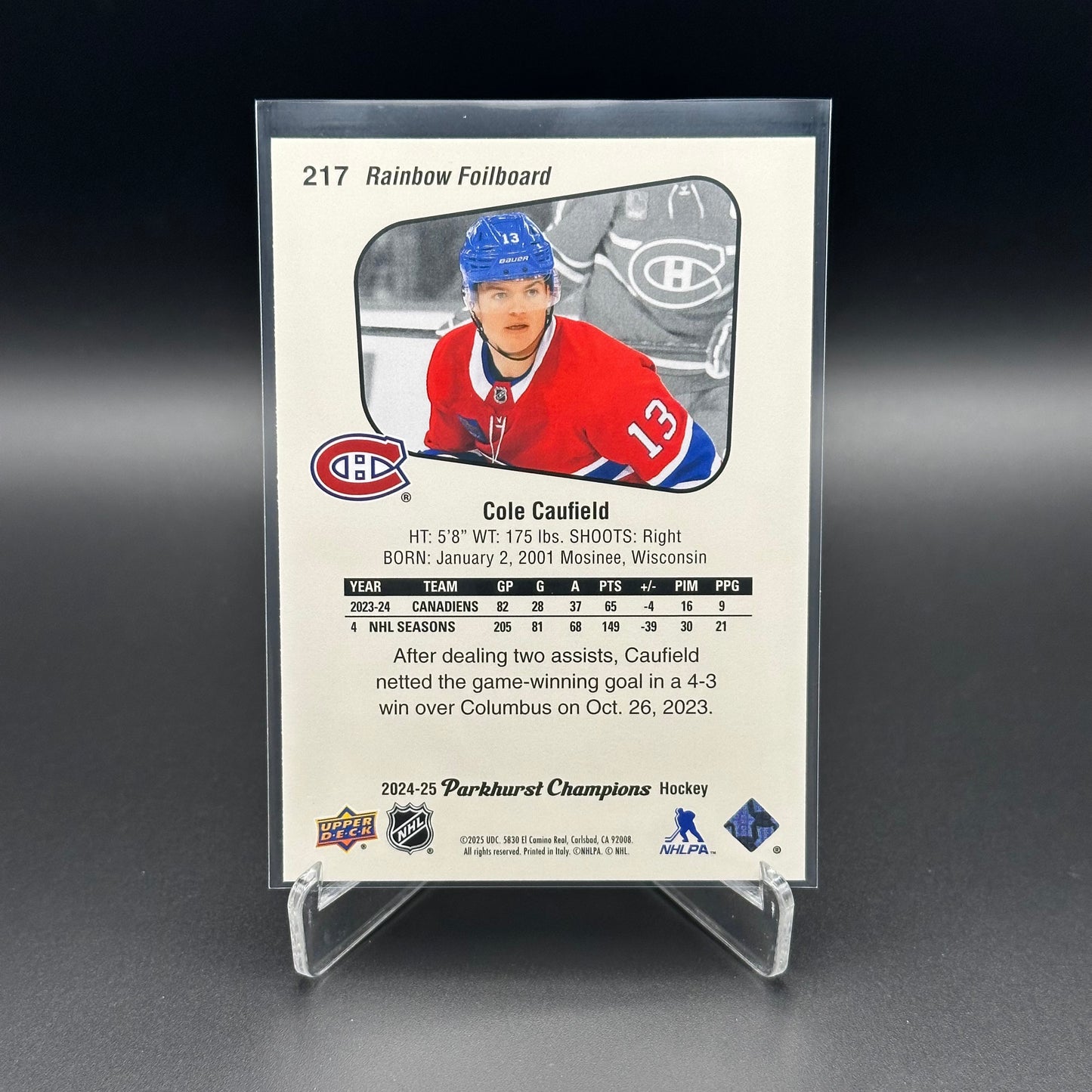 2024-25 Upper Deck Parkhurst COLE CAUFIELD #217 Rainbow Foilboard