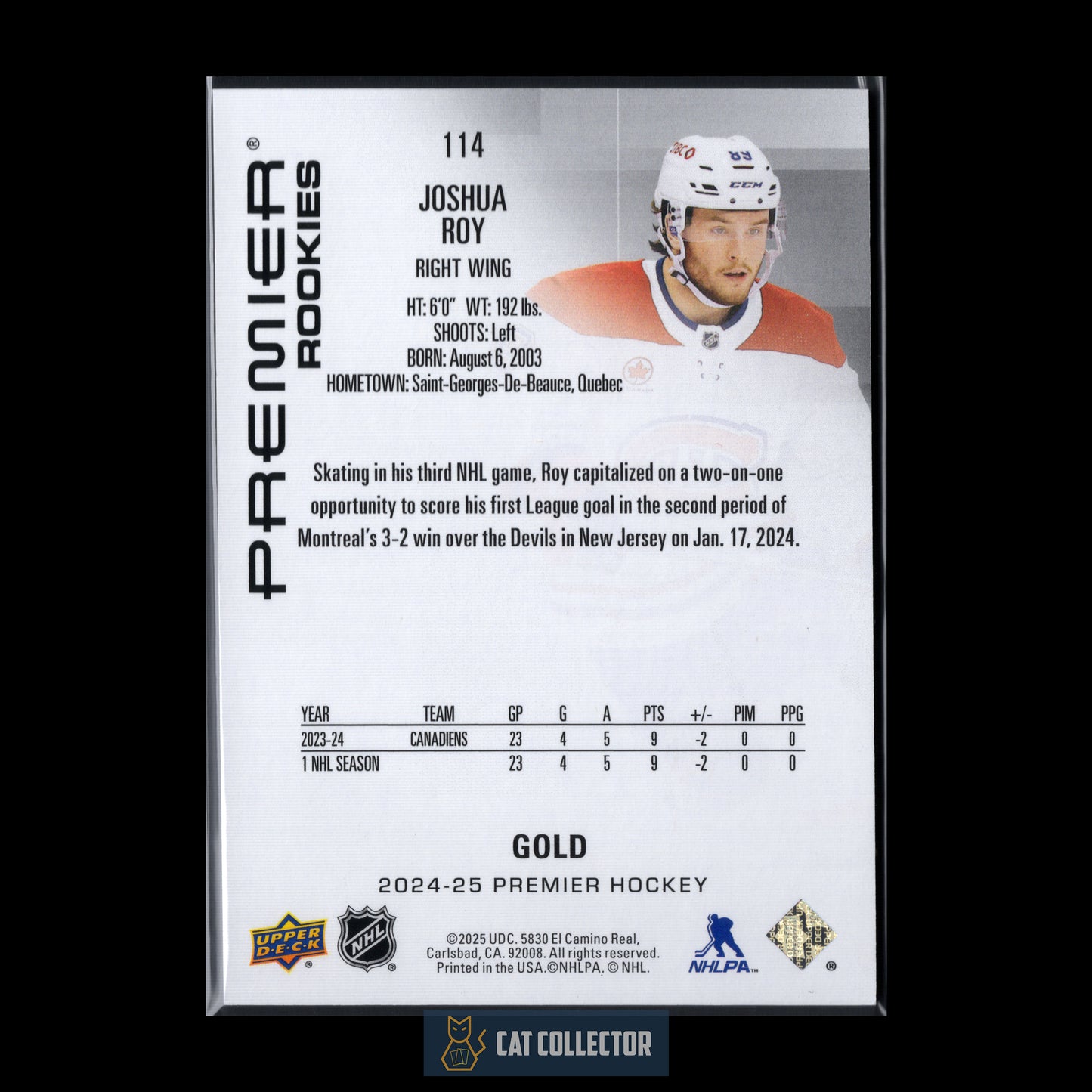 2024-25 Upper Deck Premier JOSHUA ROY #114 Gold RC /199