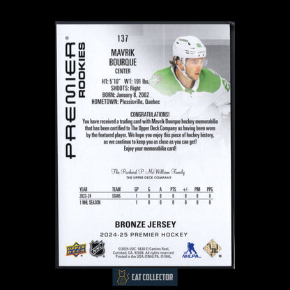 2024-25 Upper Deck Premier MAVRIK BOURQUE #137 Bronze Jersey Rookie RC