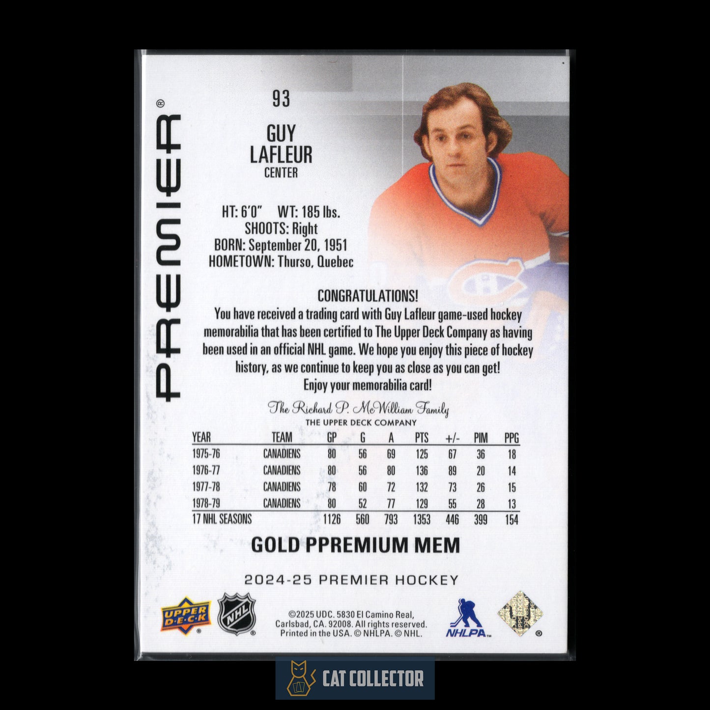 2024-25 Upper Deck Premier GUY LAFLEUR #93 Gold Premium Mem /5
