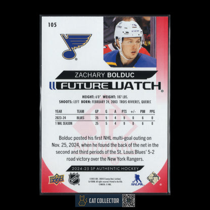 2024-25 UD SP Authentic ZACHARY BOLDUC #105 Future Watch Limited Red RC