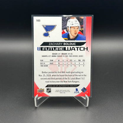 2024-25 UD SP Authentic ZACHARY BOLDUC #105 Future Watch Limited Red RC