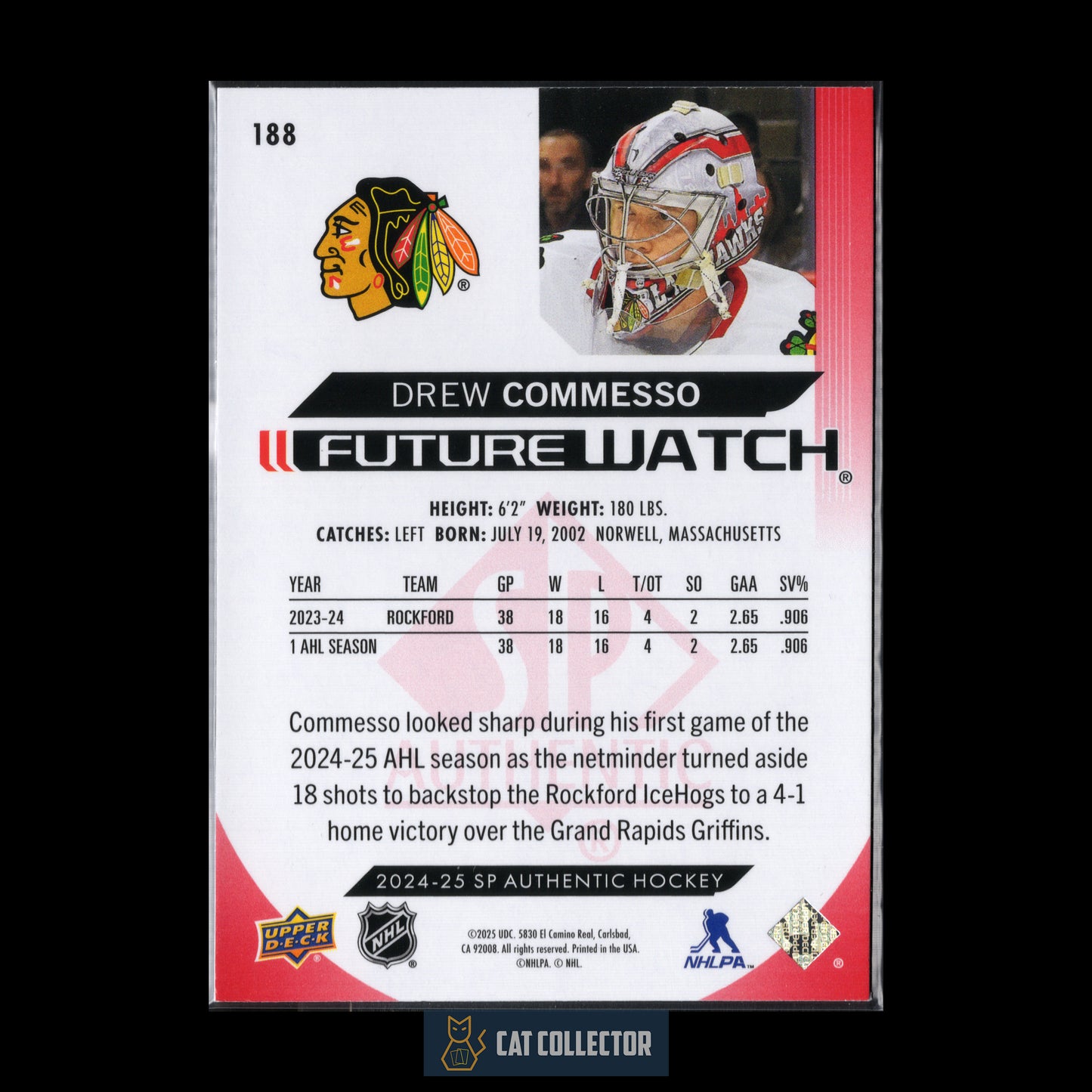 2024-25 Upper Deck SP Authentic DREW COMMESSO #188 Future Watch Limited RC