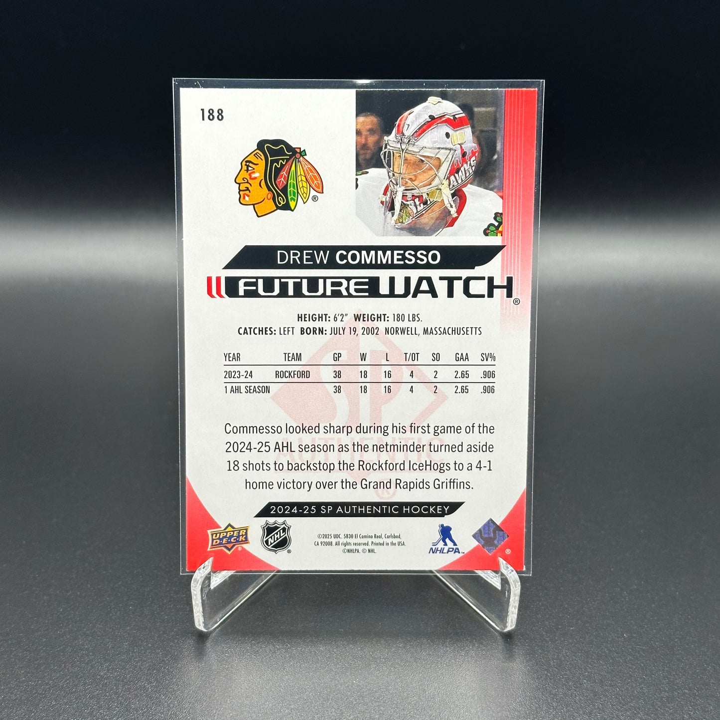 2024-25 Upper Deck SP Authentic DREW COMMESSO #188 Future Watch Limited RC