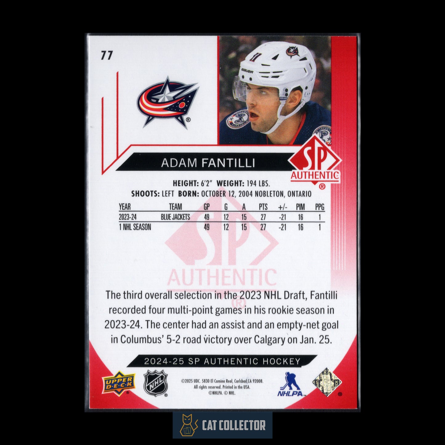 2024-25 UD SP Authentic ADAM FANTILLI #77 Limited Red