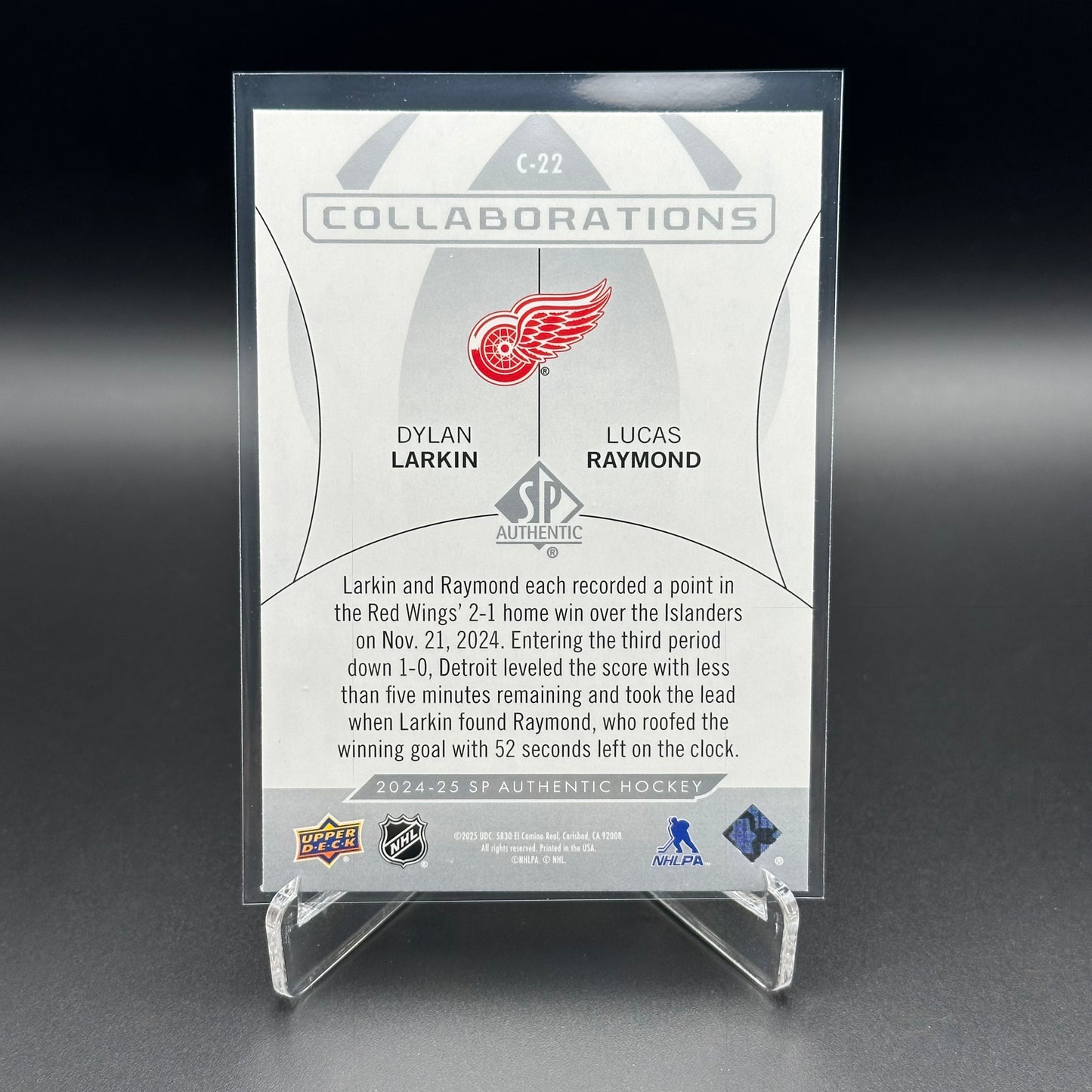 2024-25 UD SP Authentic DYLAN LARKIN / LUCAS RAYMOND #C-22 Collaborations