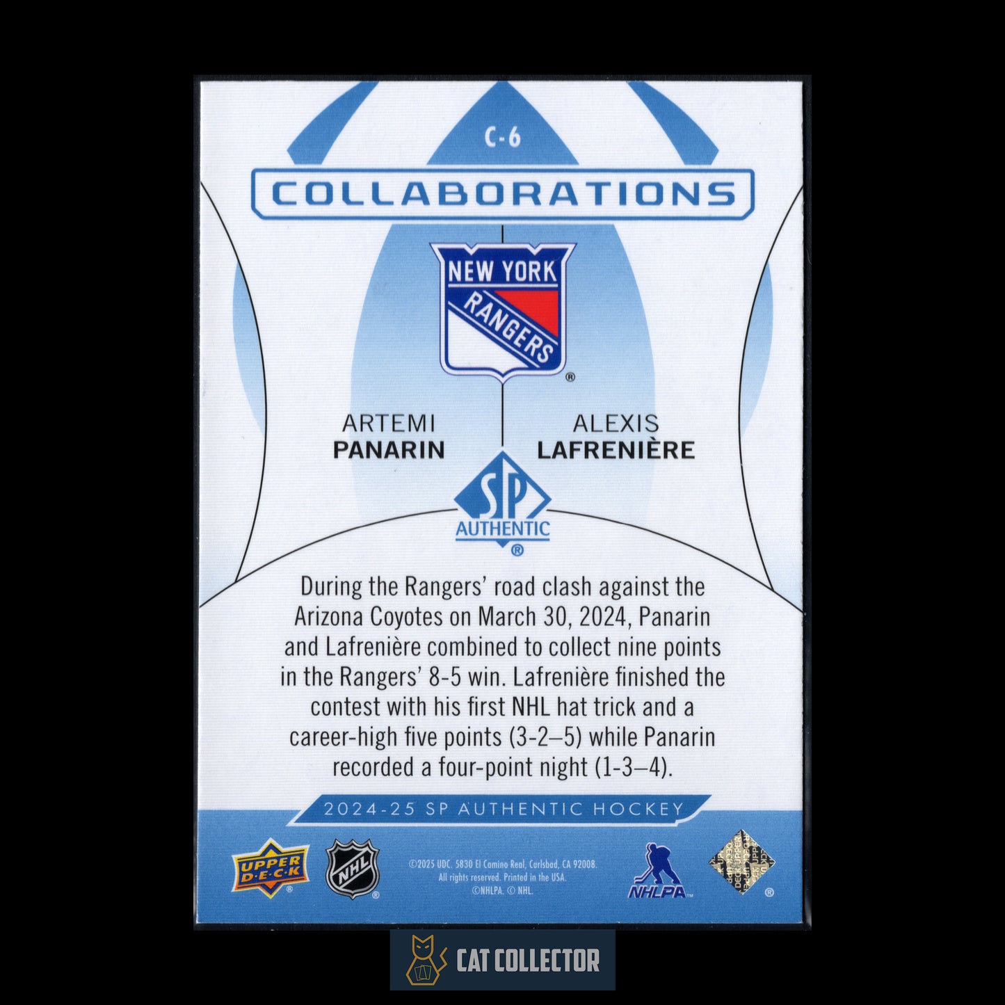 2024-25 UD SP Authentic ARTEMI PANARIN / ALEXIS LAFRENIERE #C-6 Collaborations Blue