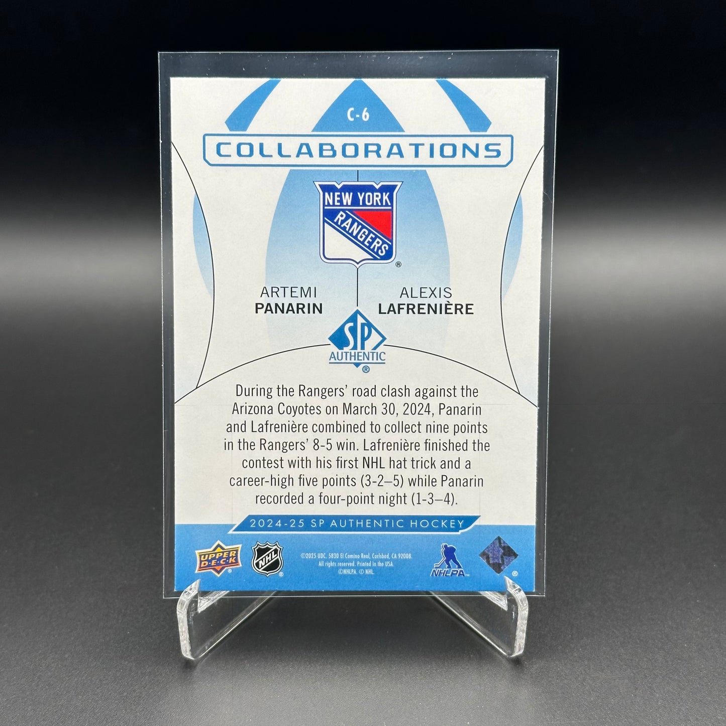 2024-25 UD SP Authentic ARTEMI PANARIN / ALEXIS LAFRENIERE #C-6 Collaborations Blue