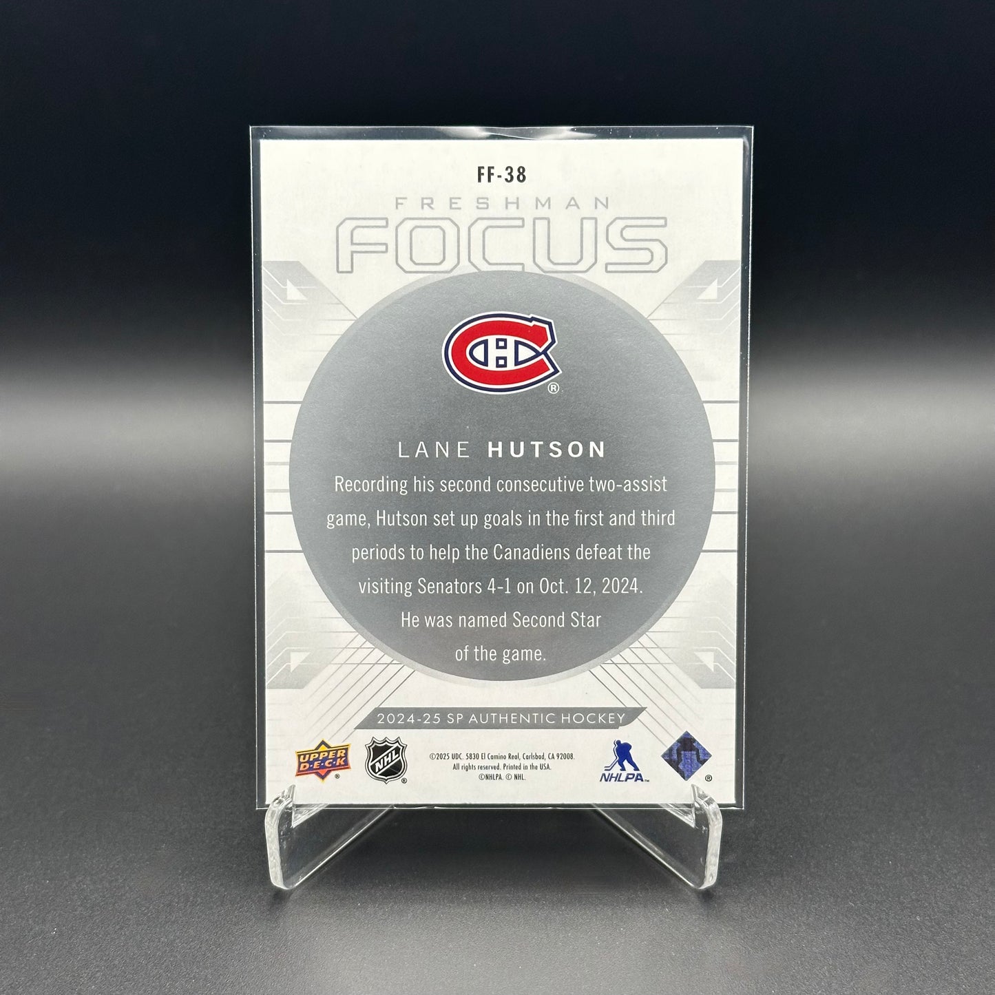 2024-25 UD SP Authentic LANE HUTSON #FF-38 Freshman Focus RC Montreal Canadiens