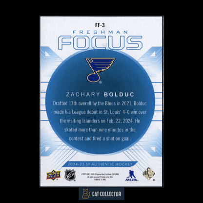 2024-25 UD SP Authentic ZACHARY BOLDUC #FF-3 Freshman Focus Blue RC