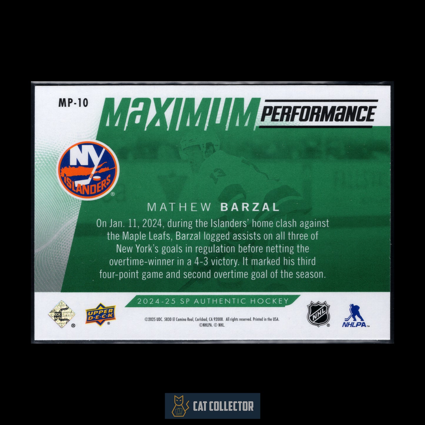 2024-25 UD SP Authentic MATHEW BARZAL #MP-10 Maximum performance Green