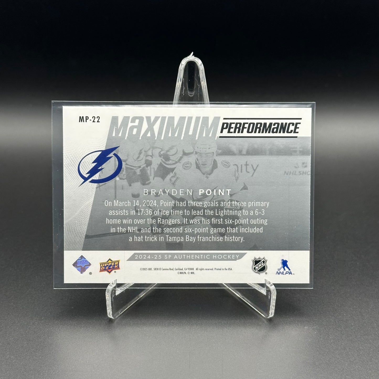 2024-25 UD SP Authentic BRAYDEN POINT #MP-22 Maximum performance