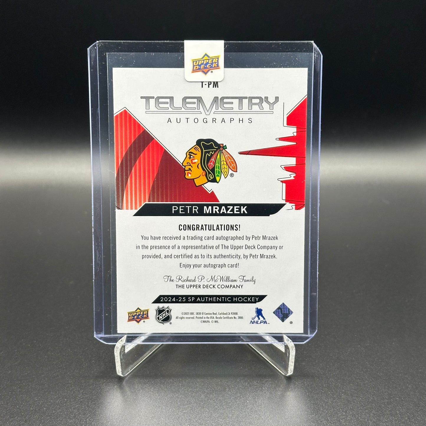 2024-25 Upper Deck SP Authentic PETR MRAZEK #T-PM Telemetry Autographs