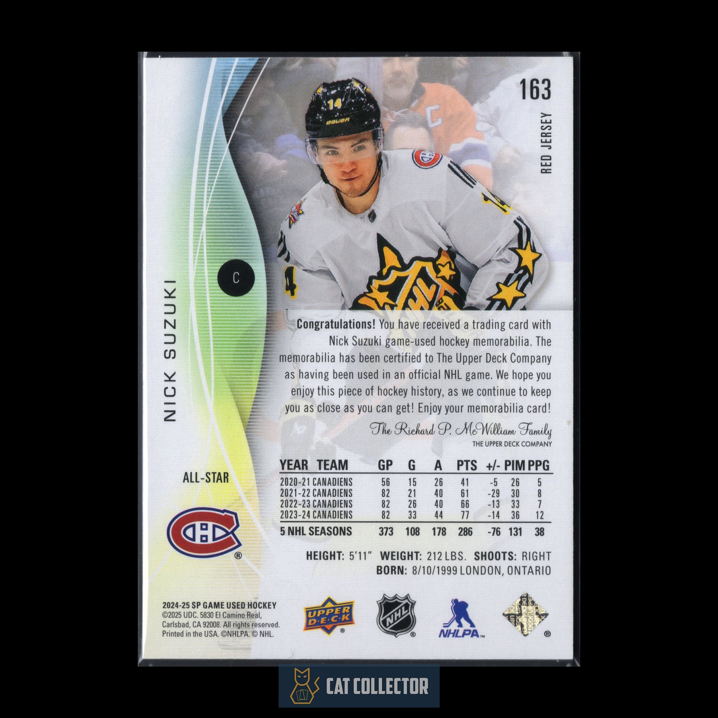 2024-25 Upper Deck SP Game Used NICK SUZUKI #163 All-Star Red Jersey