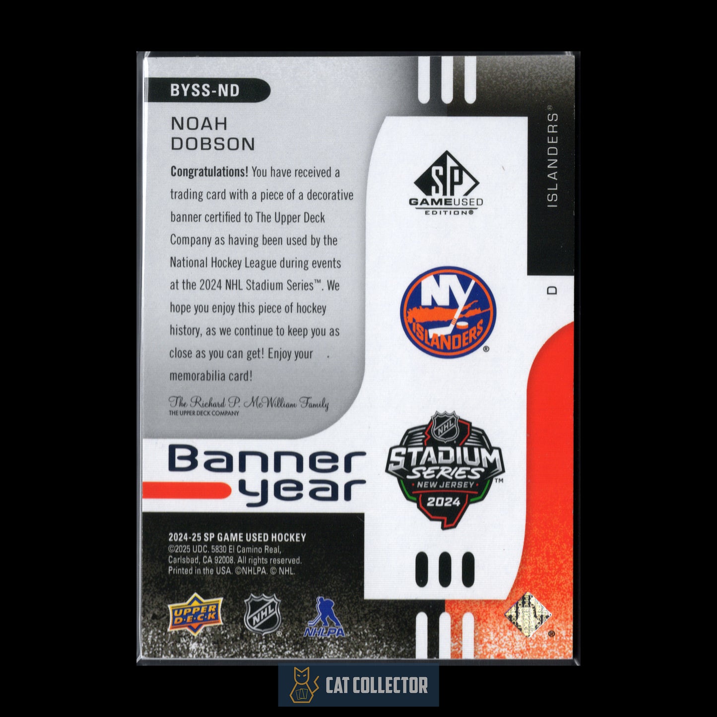 2024-25 Upper Deck SP Game Used NOAH DOBSON #BYSS-ND Banner Year Stadium Series