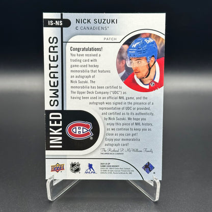 2024-25 UD SP Game Used NICK SUZUKI #IS-NS Inked Sweaters Patch /15