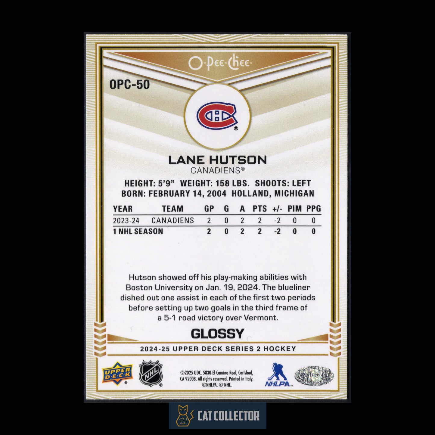 2024-25 UD Series 2 LANE HUTSON #OPC-50 O-Pee-Chee Glossy Gold RC