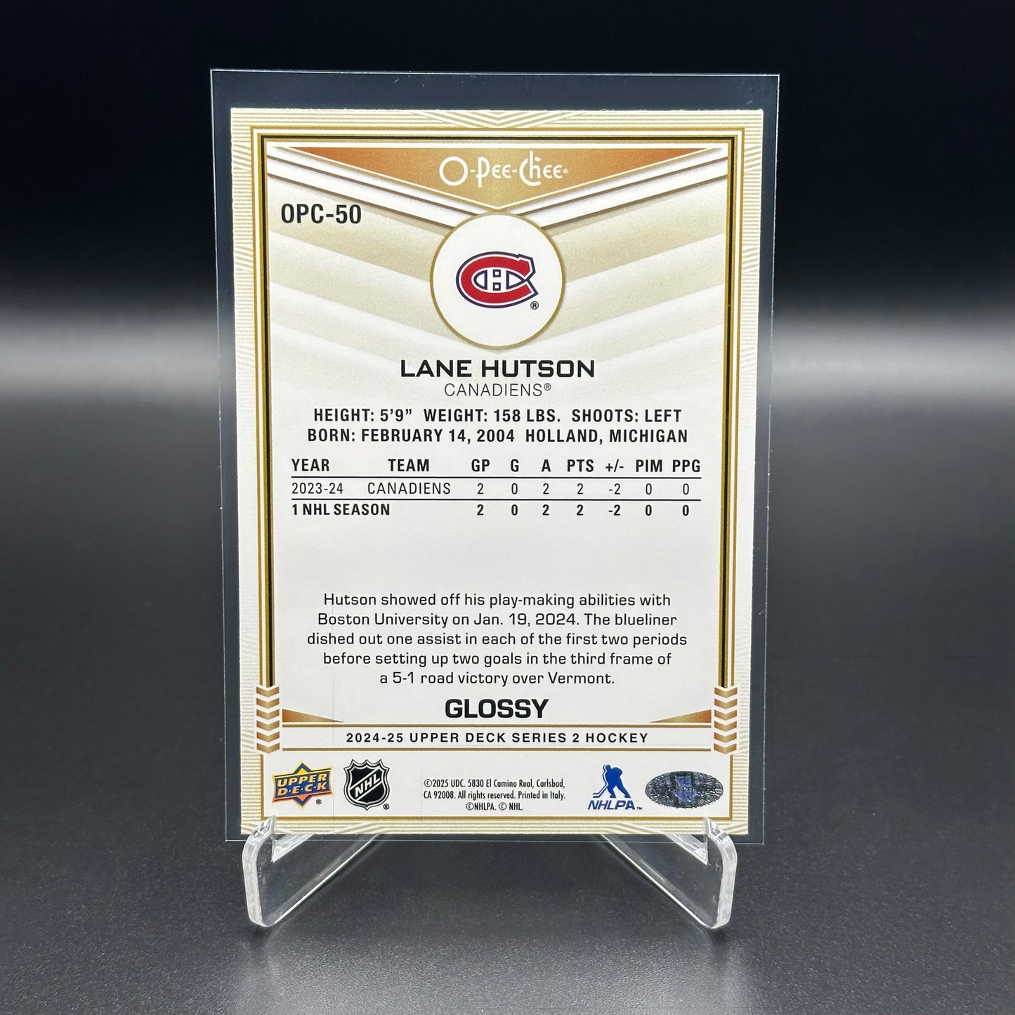 2024-25 UD Series 2 LANE HUTSON #OPC-50 O-Pee-Chee Glossy Gold RC