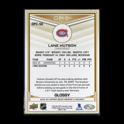 2024-25 UD Series 2 LANE HUTSON #OPC-50 O-Pee-Chee Glossy RC