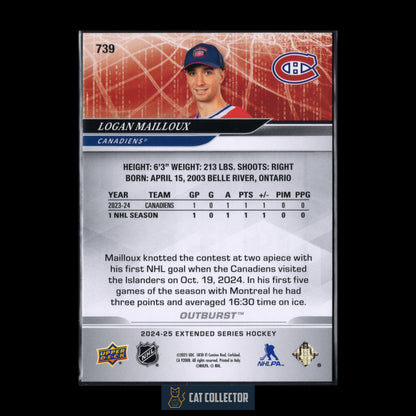 2024-25 Upper Deck Extended series LOGAN MAILLOUX #739 1st Round Rookies Outburst RC