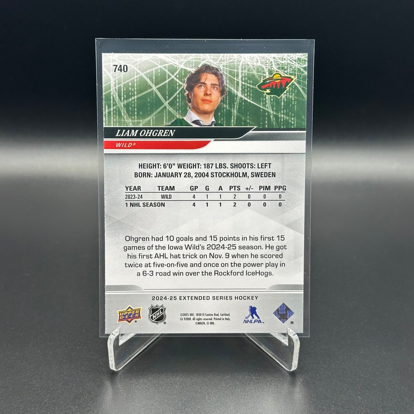 2024-25 Upper Deck Extended series LIAM OHGREN #740 1st Round Draft RC